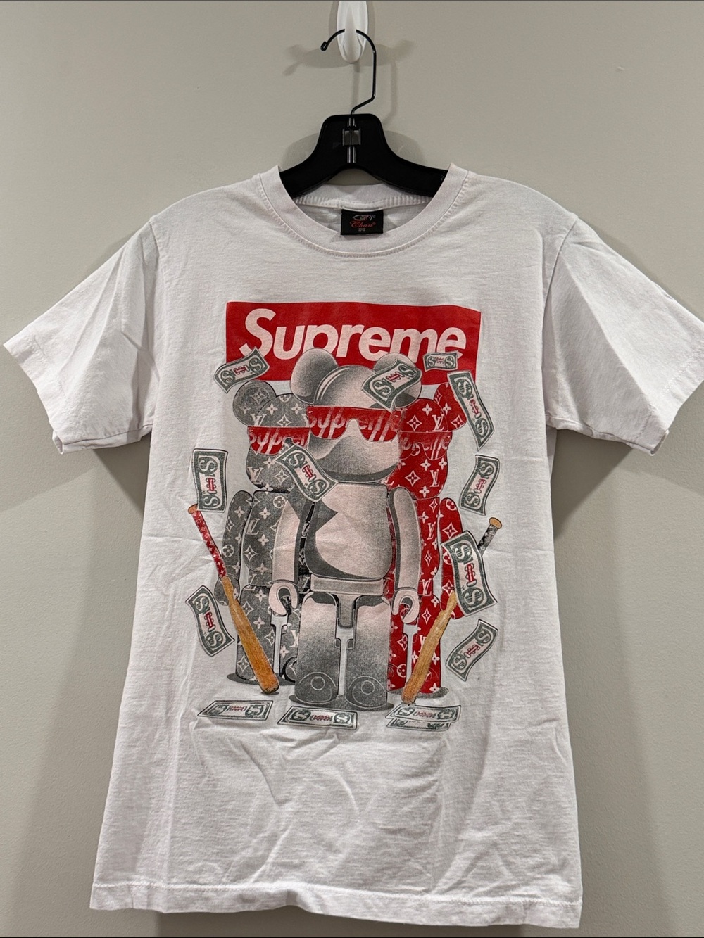 Supreme White Graphic Short Sleeve Tee with Red Logo